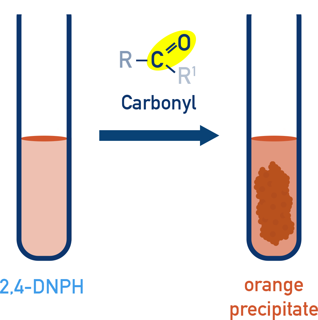 Edexcel A-Level Chemistry observation of bright orange precipitate with 2,4-DNPH for carbonyl compounds.