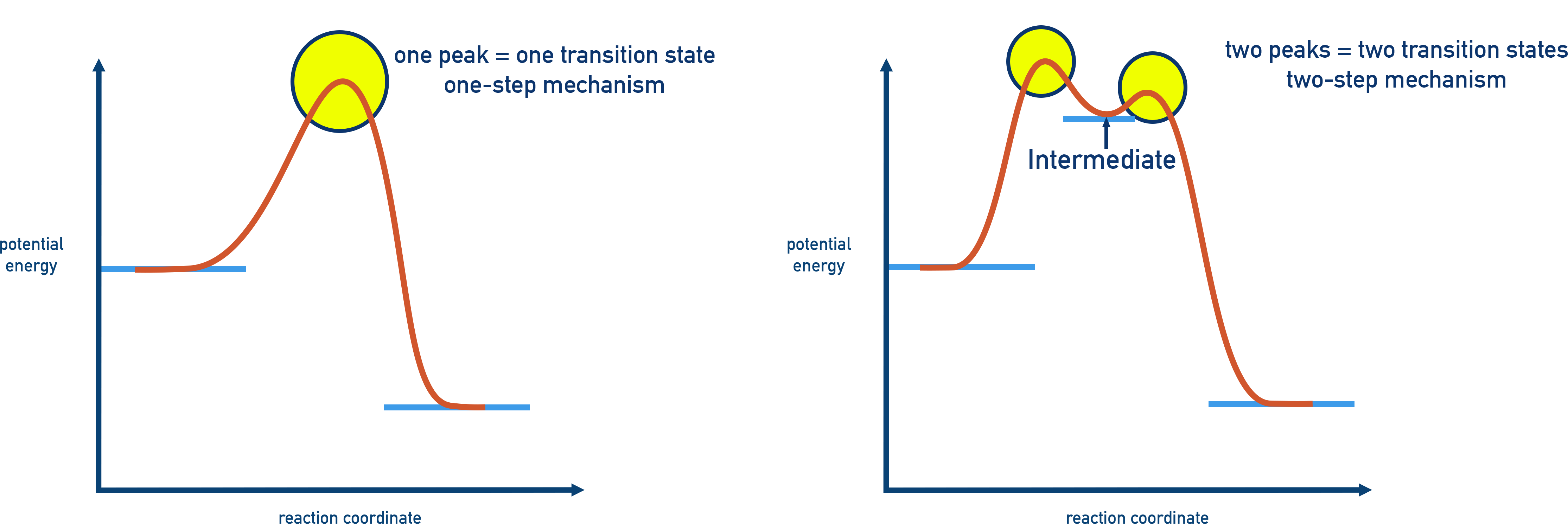 IB Chemistry multi-step energy profile with multiple peaks for transition states and valleys for intermediates; highest peak corresponds to the RDS.