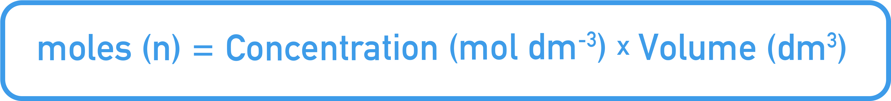 IB Chemistry diagram showing the relationship n = C × V linking moles, concentration, and volume in molar solution calculations.