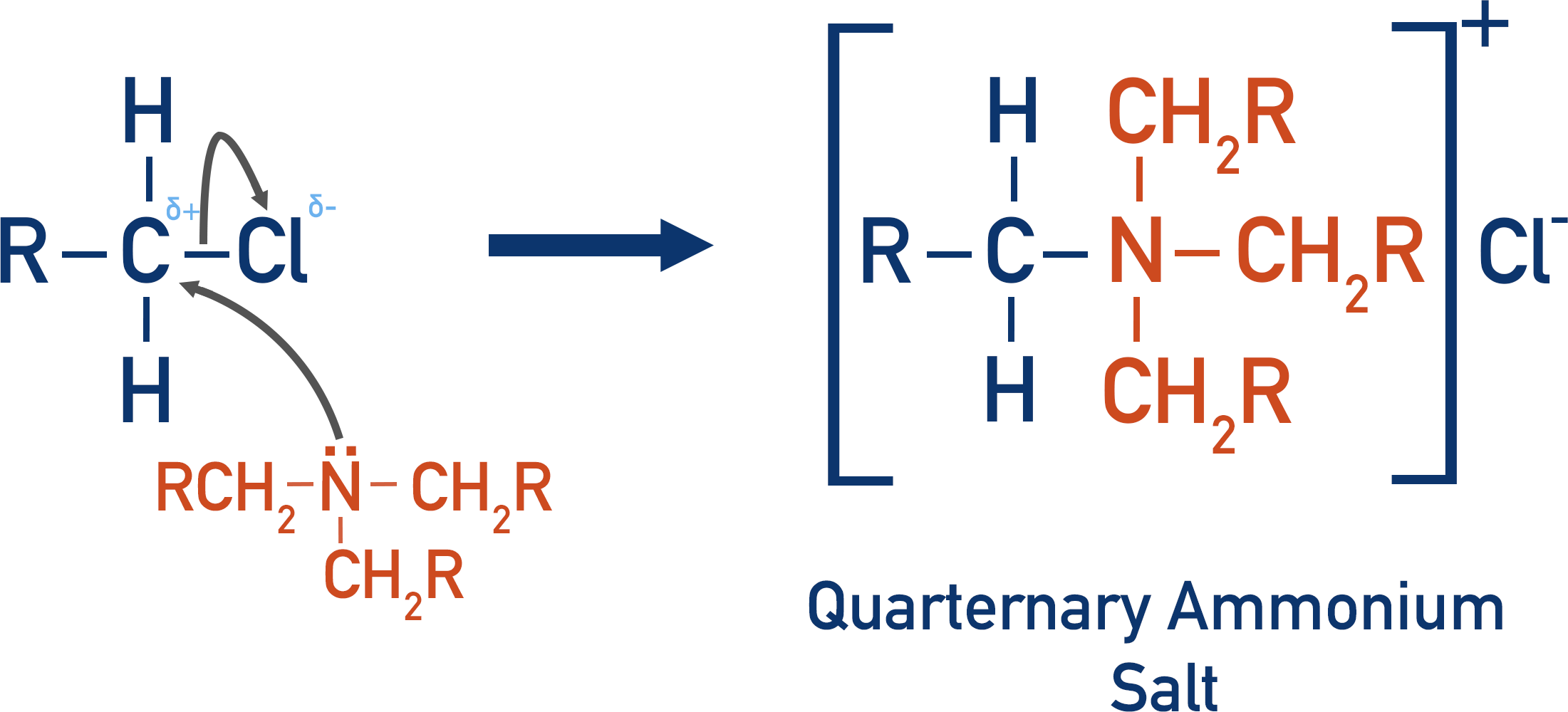 forming quarternary ammonium salt from halogenoalkane and tertiary amine