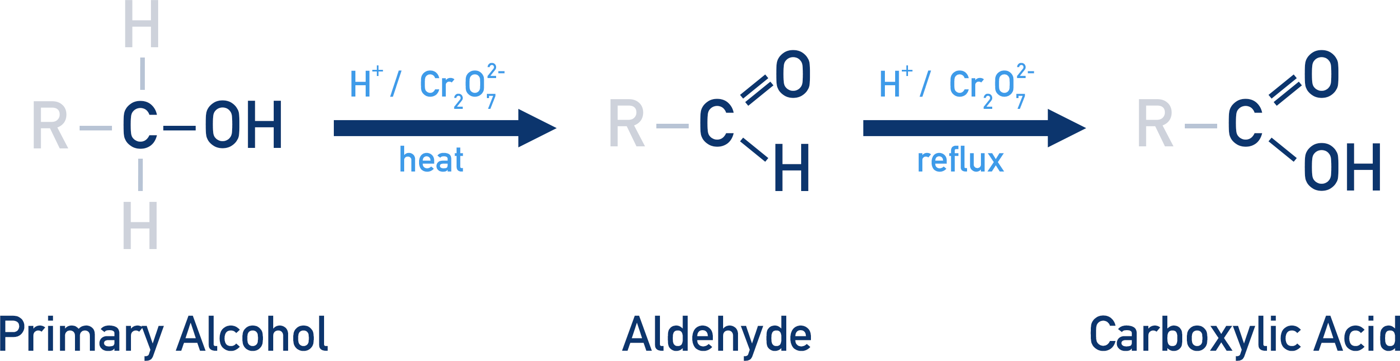 oxidation of primary alcohol to aldehyde to carboxylic acid
