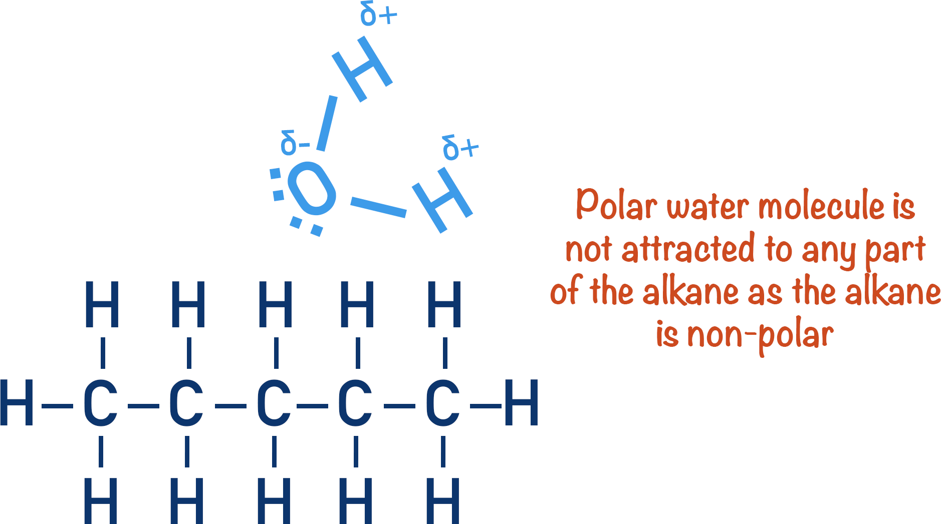 alkanes non-polar with water pentane