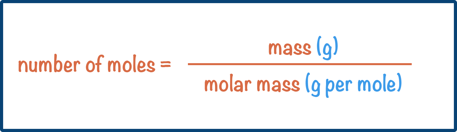 moles equation from mass and molar mass showing units