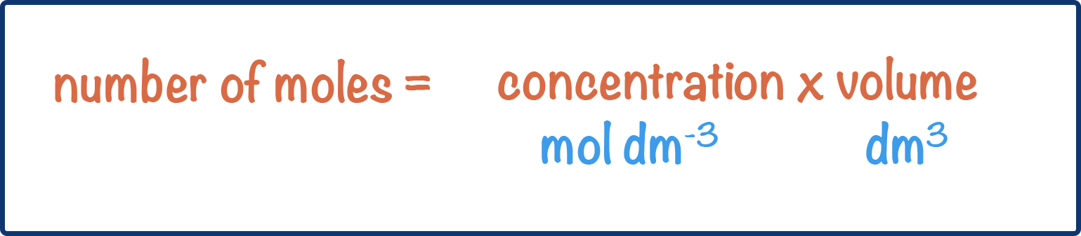 equation for calculating moles from concentration and volume