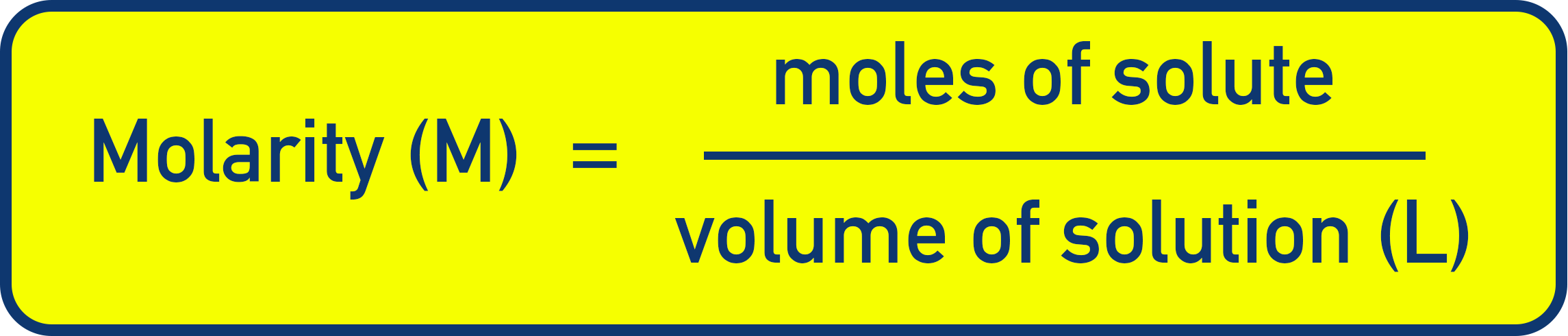 NCERT 11 Chemistry formula diagram for molarity: moles of solute divided by volume of solution in litres.