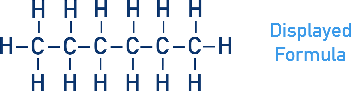 NCERT 11 Chemistry displayed formula diagram of hexane with all bonds shown