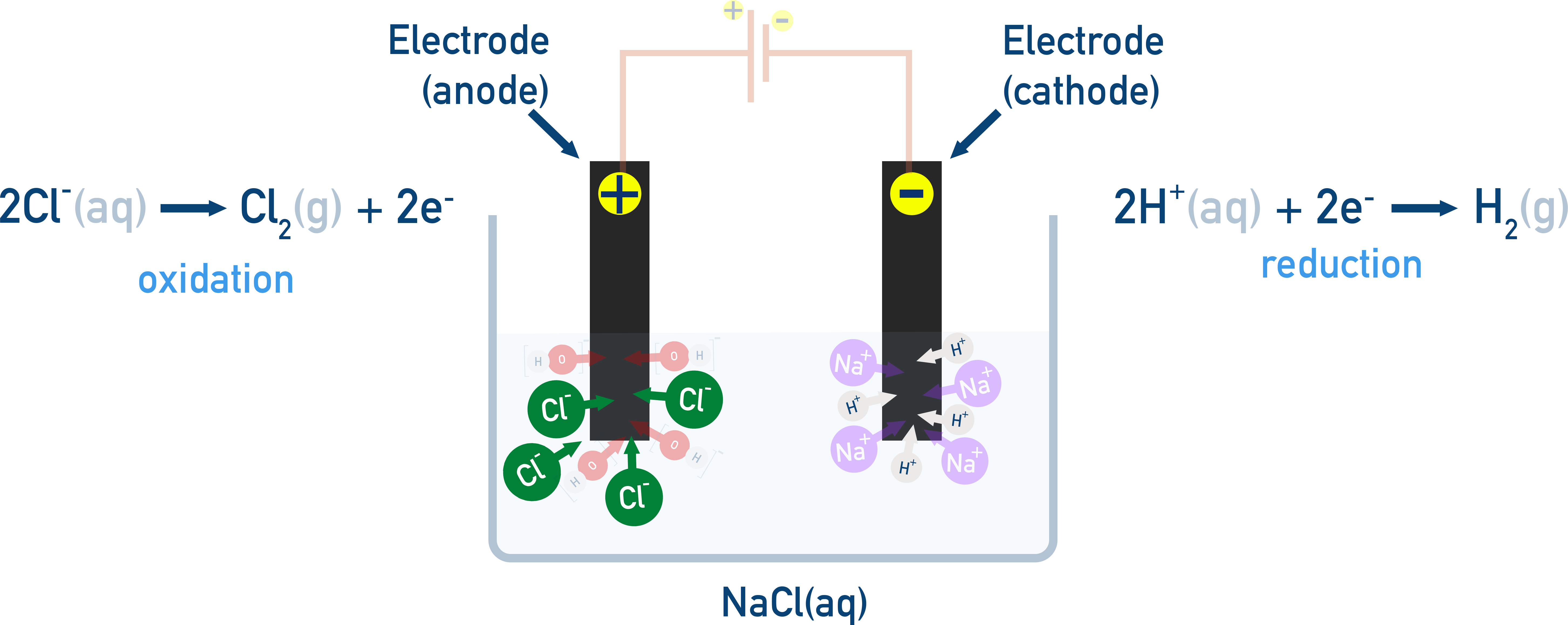 NCERT Class 12 Chemistry schematic for electrolysis of aqueous sodium chloride showing competition between water and ions.
