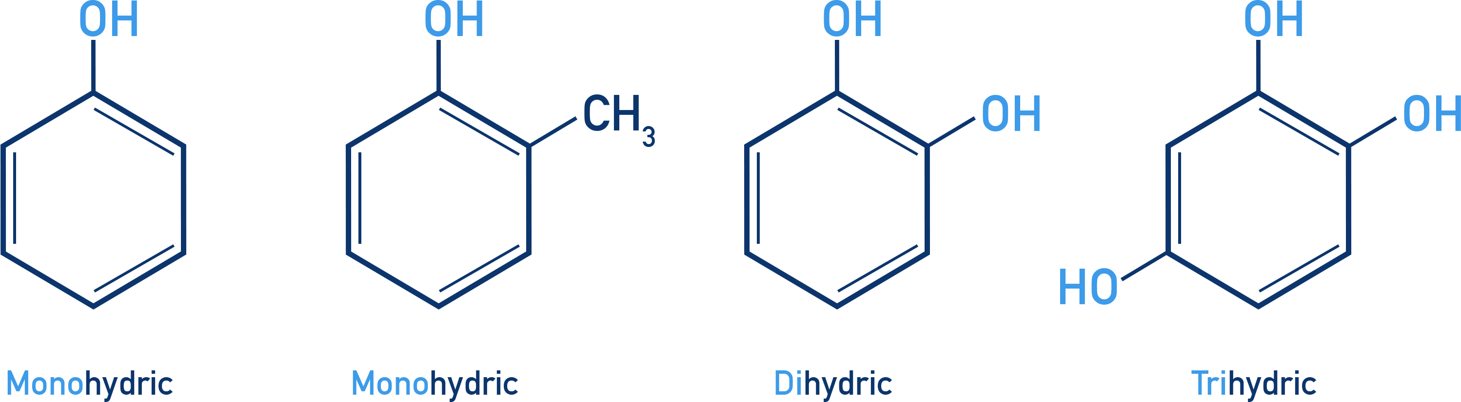 NCERT Chemistry chart classifying phenols into mono-, di- and trihydric categories with examples like phenol and catechol for NCERT Class 12 Chapter 7.